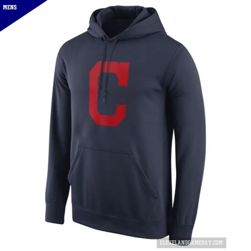 Men's Cleveland Guardians Navy Logo Performance Pullover Hoodie -
