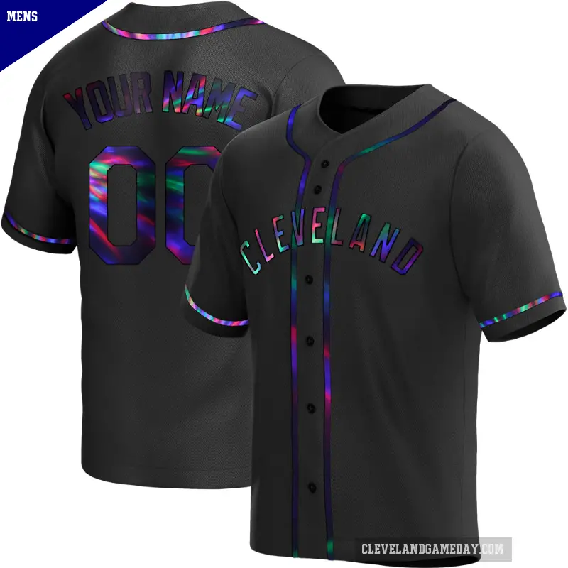 Men's No.00 Custom Cleveland Guardians Black Replica Holographic Alternate Jersey