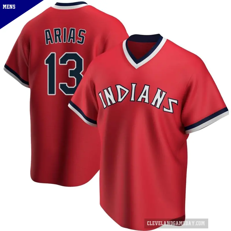 Men's No.13 Gabriel Arias Cleveland Guardians Red Replica Road Cooperstown Collection Jersey