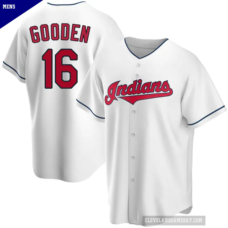 Men's No.16 Dwight Gooden Cleveland Guardians White Replica Home Jersey