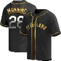 Men's No.28 Rick Manning Cleveland Guardians Gold Replica Black en Alternate Jersey