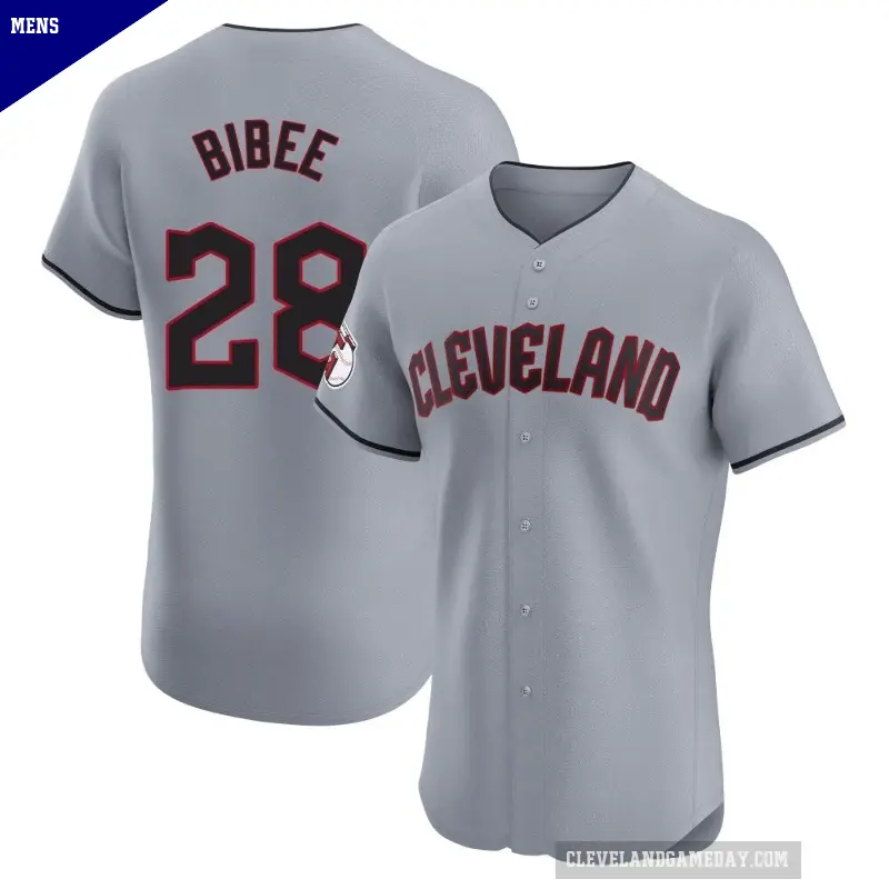 Men's No.28 Tanner Bibee Cleveland Guardians Gray Elite Road Jersey