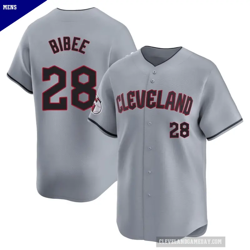 Men's No.28 Tanner Bibee Cleveland Guardians Gray Limited Road Jersey