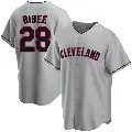 Men's No.28 Tanner Bibee Cleveland Guardians Gray Replica Road Jersey
