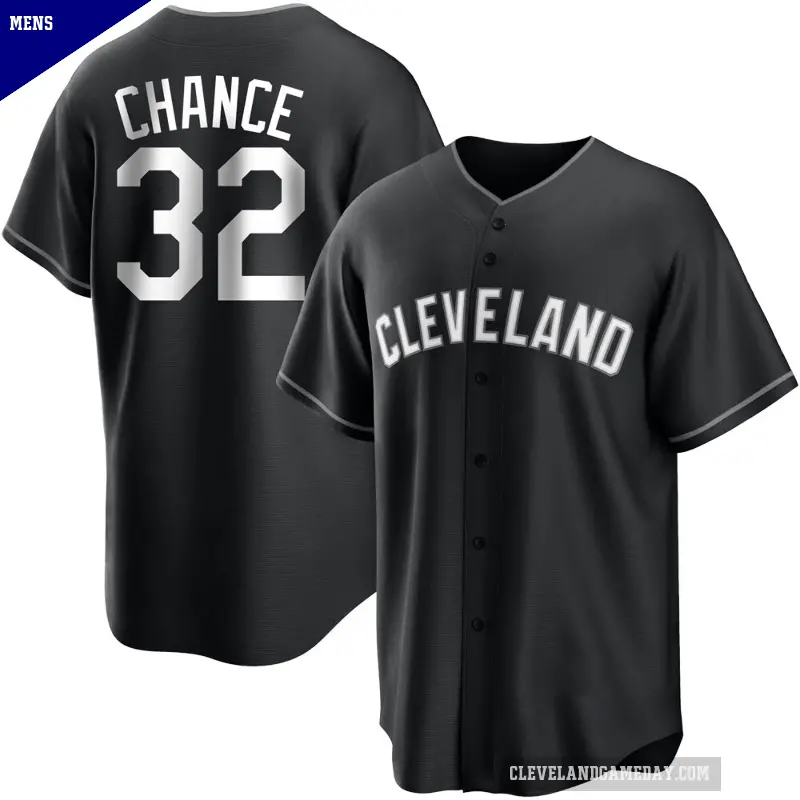 Men's No.32 Dean Chance Cleveland Guardians Black/White Replica Jersey