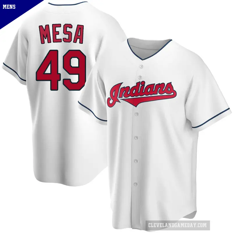 Men's No.49 Jose Mesa Cleveland Guardians White Replica Home Jersey