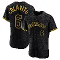 Men's No.6 Rocky Colavito Cleveland Guardians Black Authentic Snake Skin City Jersey