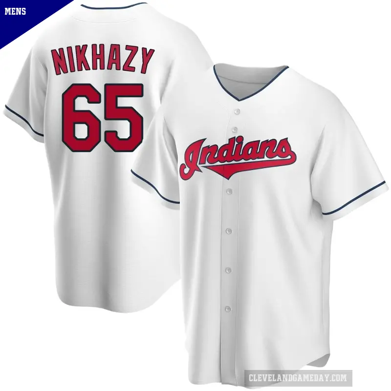 Men's No.65 Doug Nikhazy Cleveland Guardians White Replica Home Jersey
