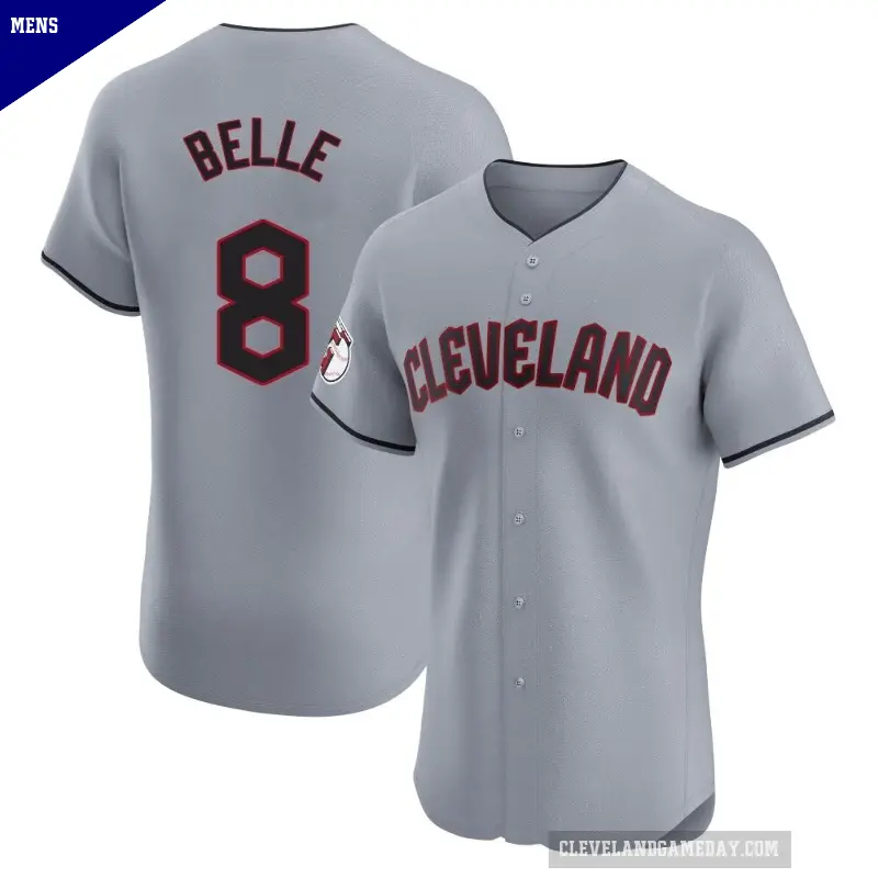 Men's No.8 Albert Belle Cleveland Guardians Gray Elite Road Jersey