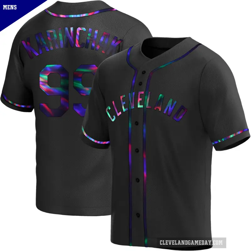 Men's No.99 James Karinchak Cleveland Guardians Black Replica Holographic Alternate Jersey