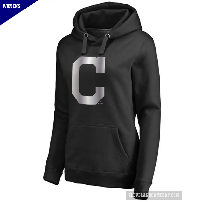 Women's Cleveland Guardians Black Platinum Collection Pullover Hoodie -
