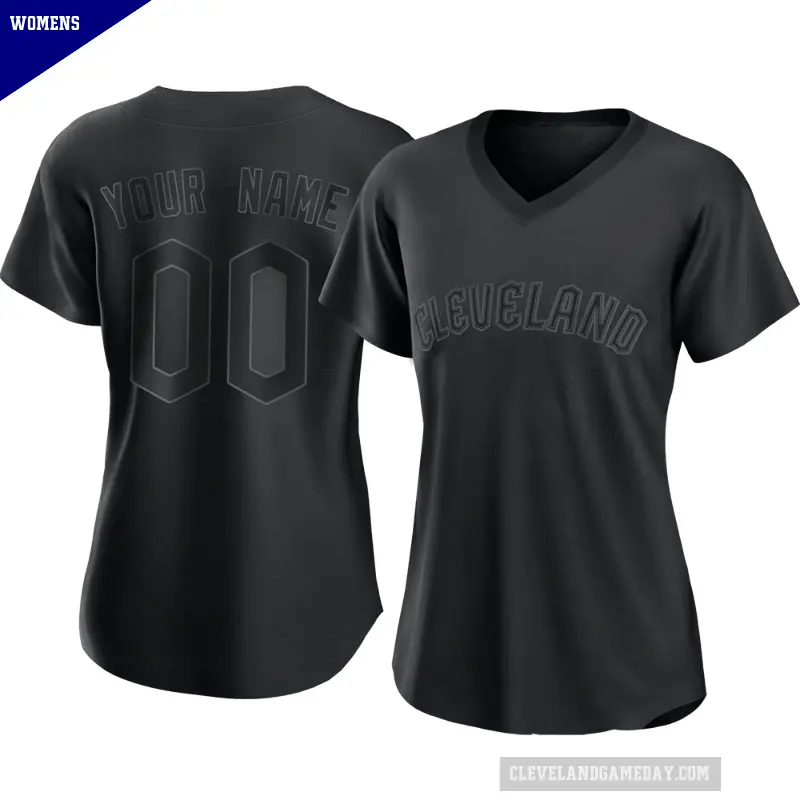 Women's No.00 Custom Cleveland Guardians Black Replica Pitch Fashion Jersey