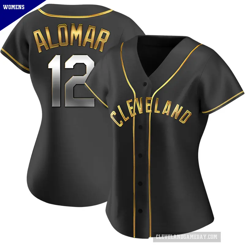 Women's No.12 Roberto Alomar Cleveland Guardians Gold Replica Black en Alternate Jersey