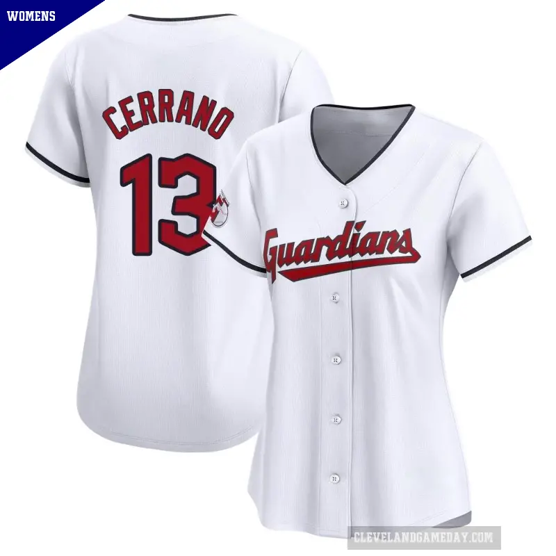 Women's No.13 Pedro Cerrano Cleveland Guardians White Limited Home Jersey
