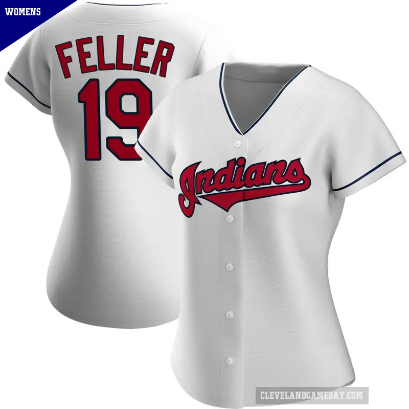 Women's No.19 Bob Feller Cleveland Guardians White Authentic Home Jersey