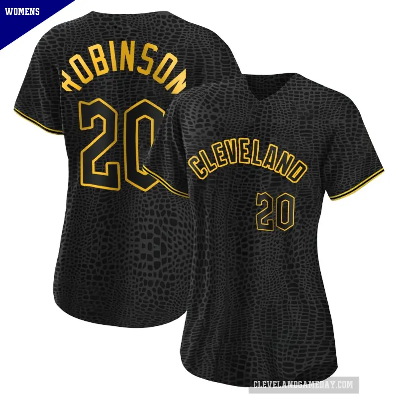 Women's No.20 Eddie Robinson Cleveland Guardians Black Authentic Snake Skin City Jersey