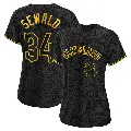 Women's No.34 Paul Sewald Cleveland Guardians Black Authentic Snake Skin City Jersey