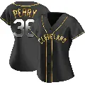 Women's No.36 Gaylord Perry Cleveland Guardians Gold Replica Black en Alternate Jersey