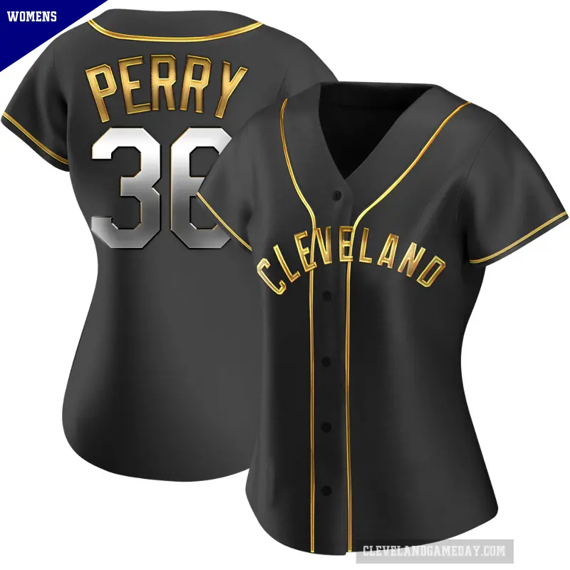 Women's No.36 Gaylord Perry Cleveland Guardians Gold Replica Black en Alternate Jersey