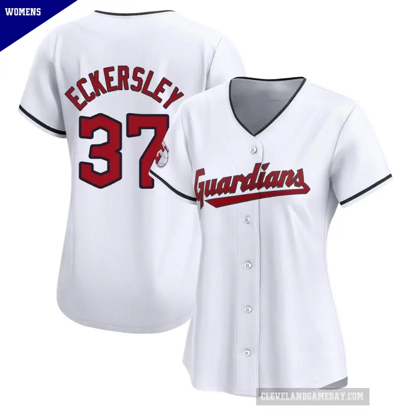 Women's No.37 Dennis Eckersley Cleveland Guardians White Limited Home Jersey