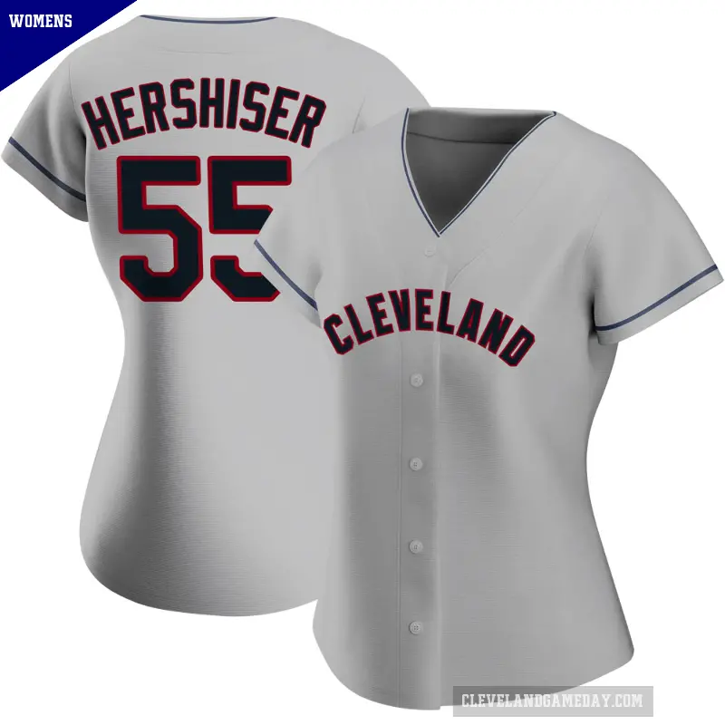 Women's No.55 Orel Hershiser Cleveland Guardians Gray Replica Road Jersey
