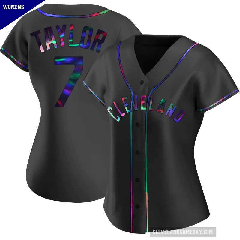 Women's No.7 Jake Taylor Cleveland Guardians Black Replica Holographic Alternate Jersey