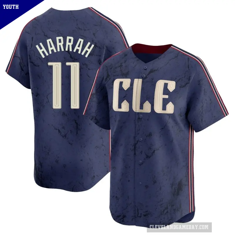 Youth No.11 Toby Harrah Cleveland Guardians Navy Limited 2024 City Connect Jersey