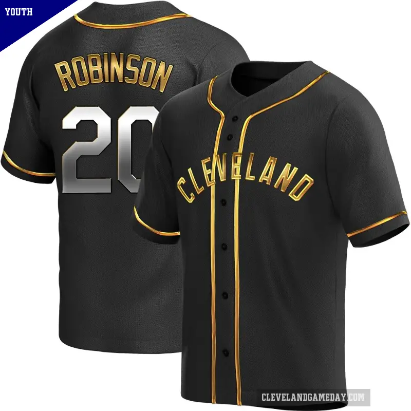 Youth No.20 Eddie Robinson Cleveland Guardians Gold Replica Black en Alternate Jersey