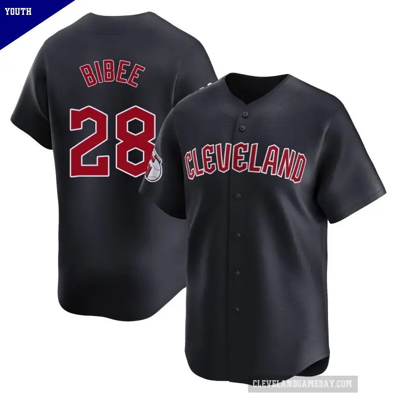 Youth No.28 Tanner Bibee Cleveland Guardians Navy Limited Alternate Jersey