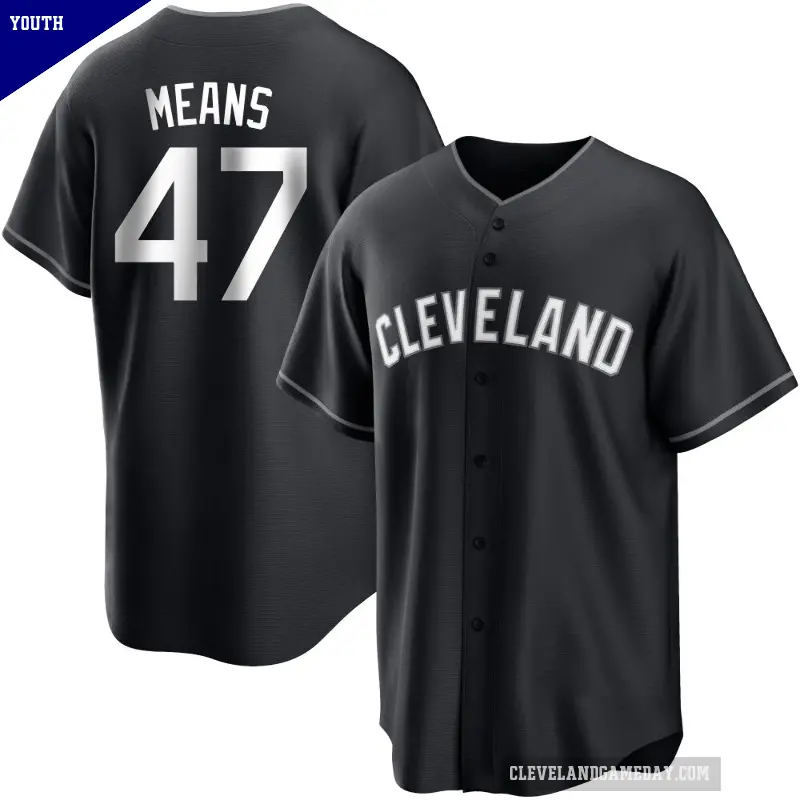 Youth No.47 John Means Cleveland Guardians Black/White Replica Jersey
