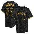 Youth No.57 Shane Bieber Cleveland Guardians Black Replica Snake Skin City Jersey
