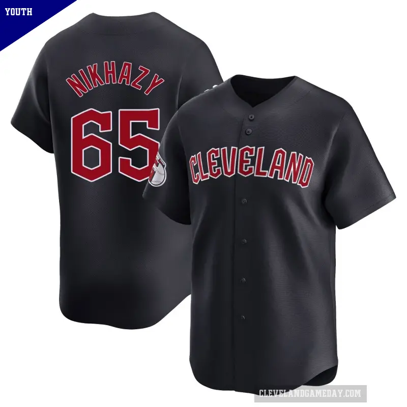 Youth No.65 Doug Nikhazy Cleveland Guardians Navy Limited Alternate Jersey