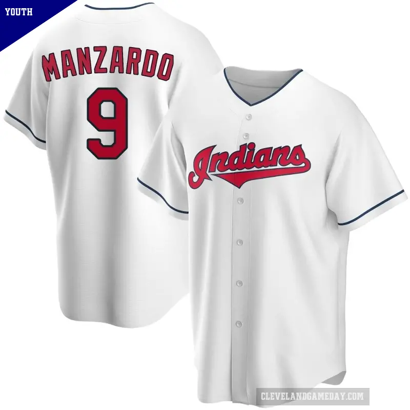 Youth No.9 Kyle Manzardo Cleveland Guardians White Replica Home Jersey